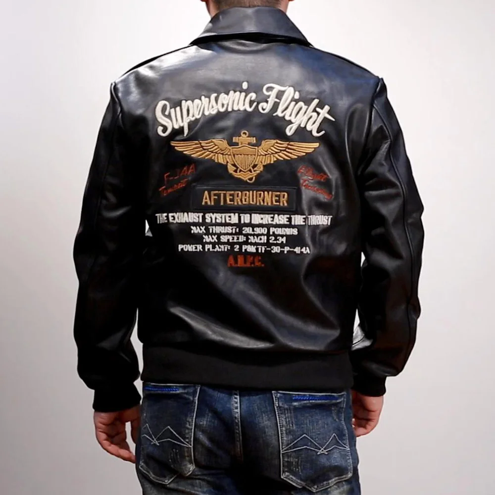 

Spring autumn season men's pilot clothing Real leather garment embroidered A2 head layer cowhide flight suit leather jacket