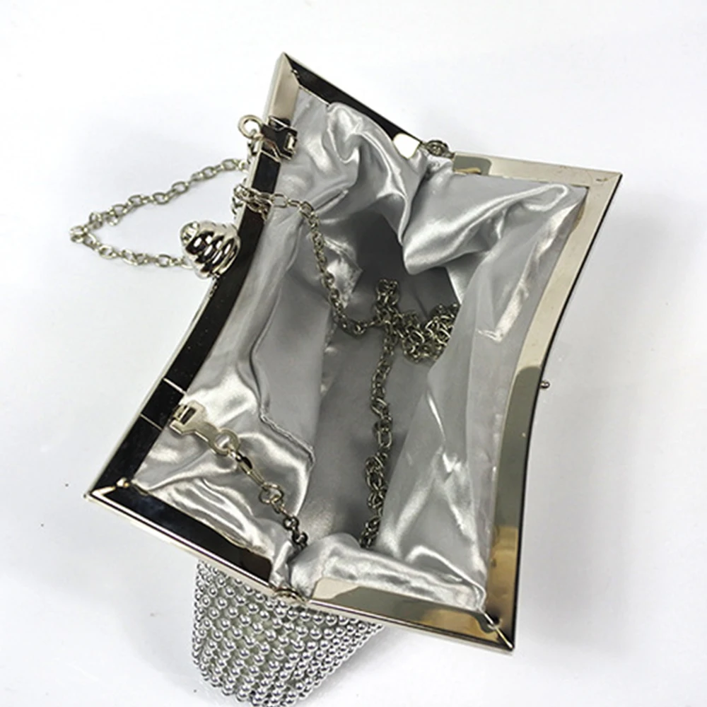 Fashion Beaded Evening Bag Hollow Frame Handbags Chains Shoulder Crossbody Bags for Women Luxury Wedding Purses Clutch Ladies