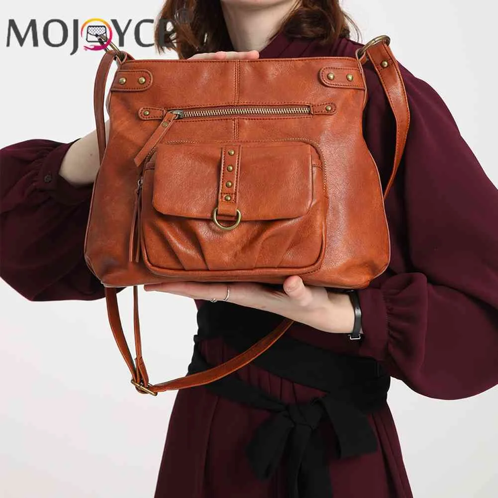 

Soft Leather Shoulder Crossbody Bag Women Messenger Handbag Multi-pocket Multi-function Solid Color Retro Ladies Girls Purse