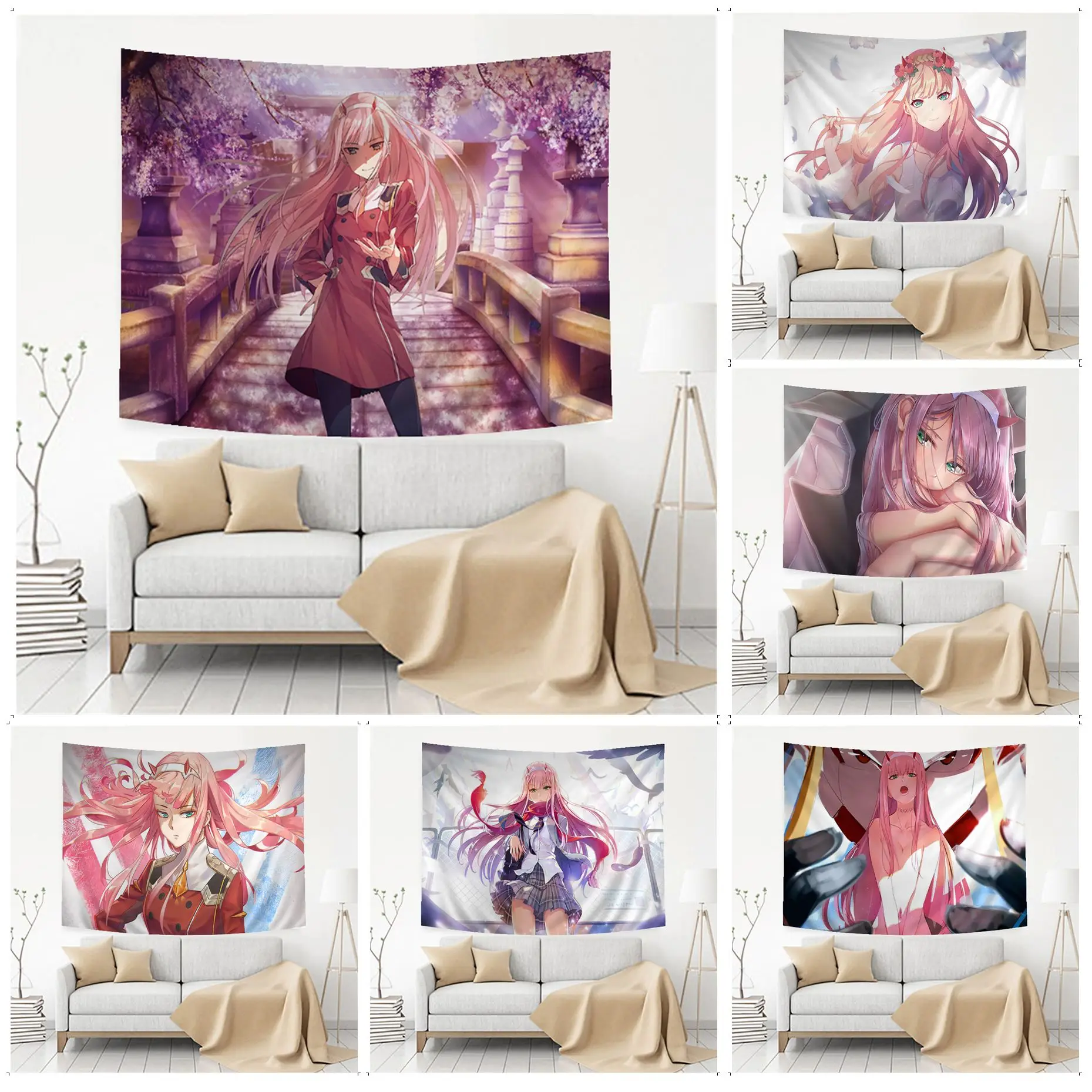 

Darling in the FranXX Zero Two Tapestry Anime Tapestry Hanging Tarot Hippie Wall Rugs Dorm Wall Hanging Sheets