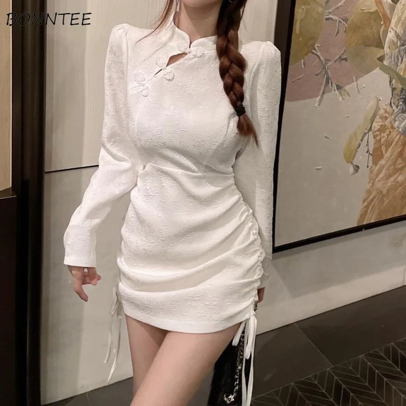 

Женское платье с длинным рукавом в китайском стиле Y2K