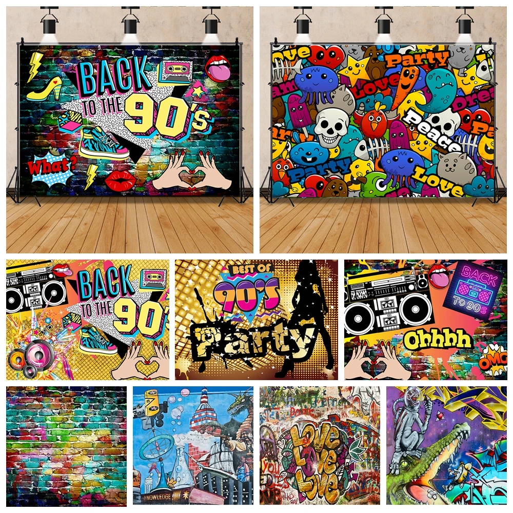 

Graffiti Brick Wall Back to 80s 90s Birthday Party Backdrop Vintage HipHop Decoration Photography Backgrounds Photo Studio