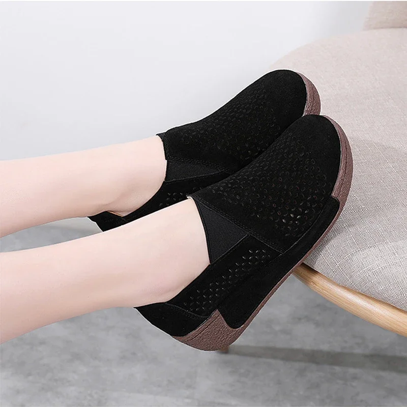 2025 женские лоферы из коровьей замши осенняя женская обувь кроссовки на платформе