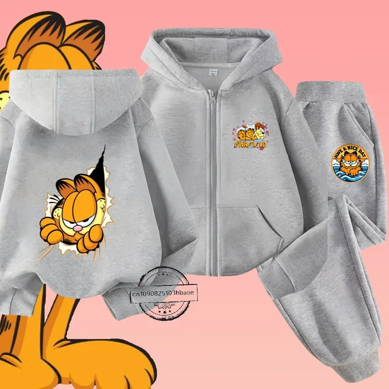 Детский комплект рубашек Garfiel на молнии с мультяшным аниме принтом осень/зима