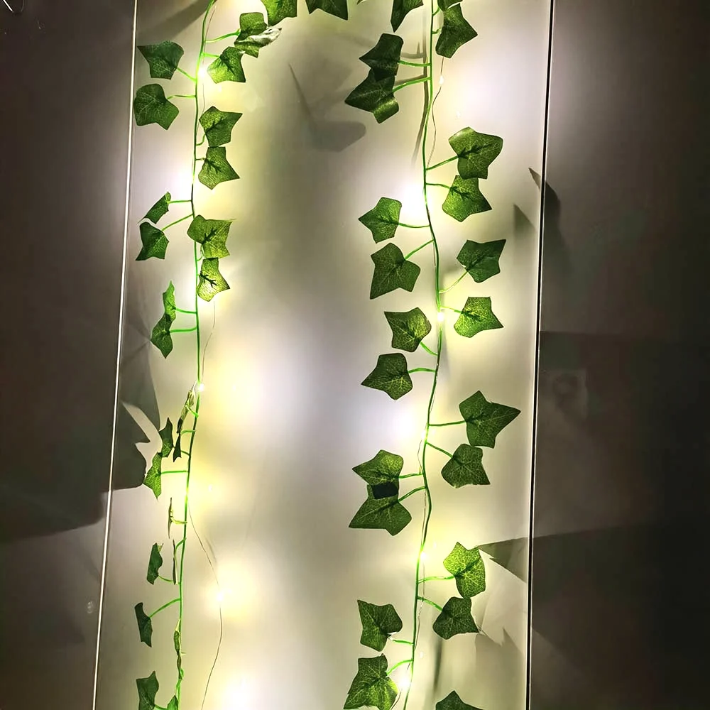 2M Artificial Plants Liana LED Leaf Garland Silk Rattan Leaf Vine Hanging For Home Living Room Decoration Accessories Creeper