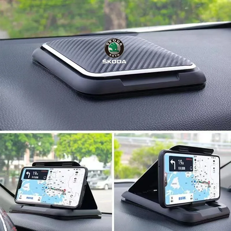 

New Carbon Fiber Car Mobile Phone Bracket Dashboard Phone Holder For Skoda Octavia RAPID Superb Fabia Kodiaq Kamiq Karoq