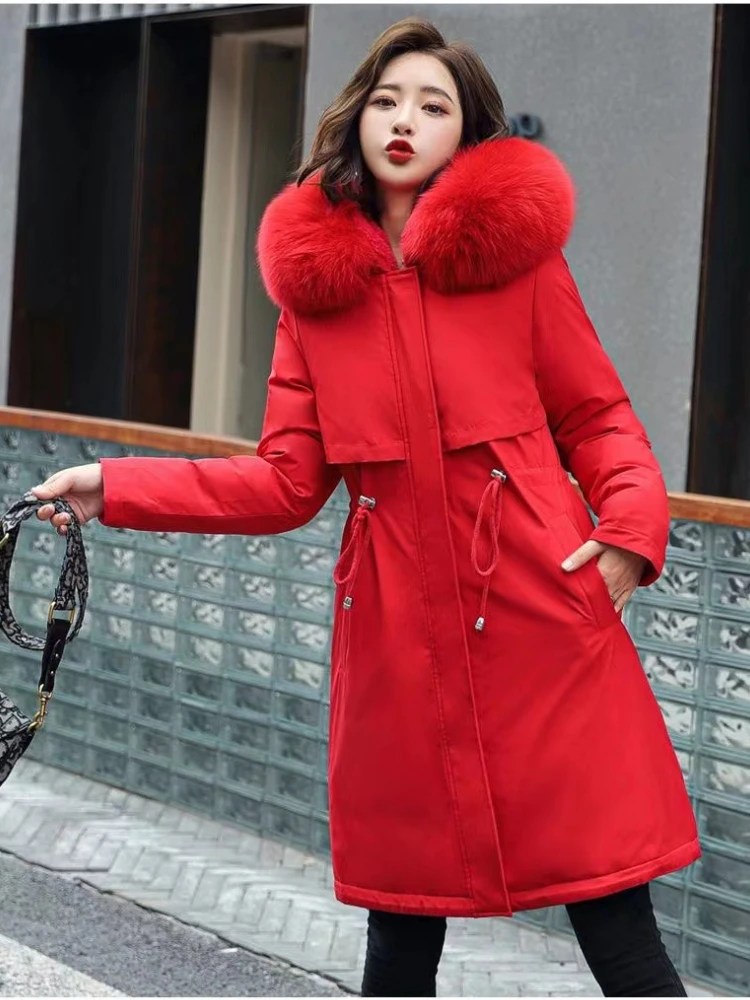 Winter 2023 New Thickened CottonJacket with Velvet Pie To Overcome Women's Long Big FurCollar Down Cotton Jacket Plus-size Parka