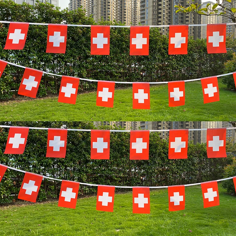 

Aerlxemrbrae 20pcs/lot Switzerland bunting flags 14x21cm Pennant Switzerland String Banner Buntings Festival Party Holiday