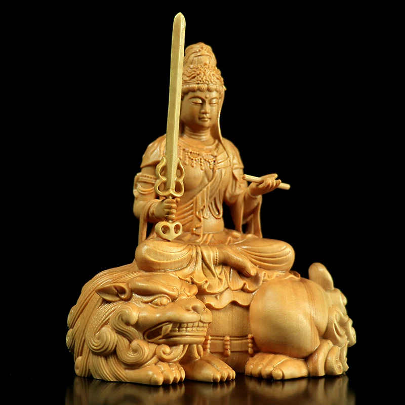 

Boxwood Carving Buddha Statues Solid Wood Manjusri Bodhisattva Goddess Manjuist Samantabhadra Crafts Gifts Decorations Figure