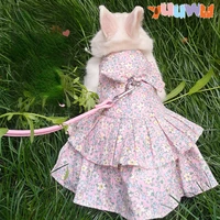small pets harness vest leash set soft floral skirt travel chest strap rabbit ferret hamster pet supplies with leash dress bunny
