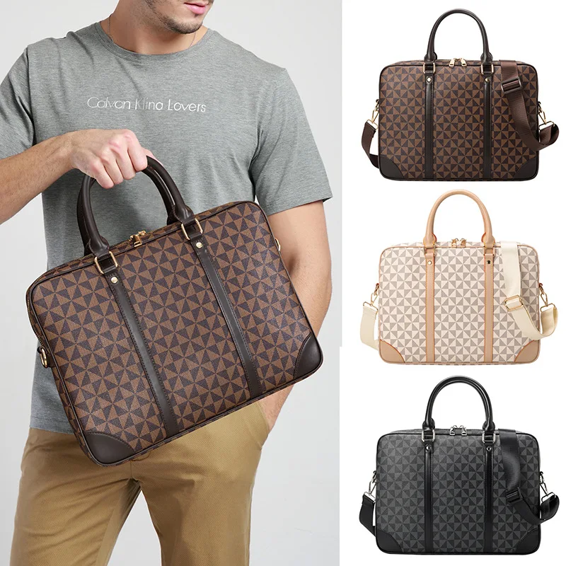 

Printed Leather Business Briefcase Men/Women Messenger Bag 14/16 inches Laptop Shoulder Bag Crossbody Bags Computer Handbag
