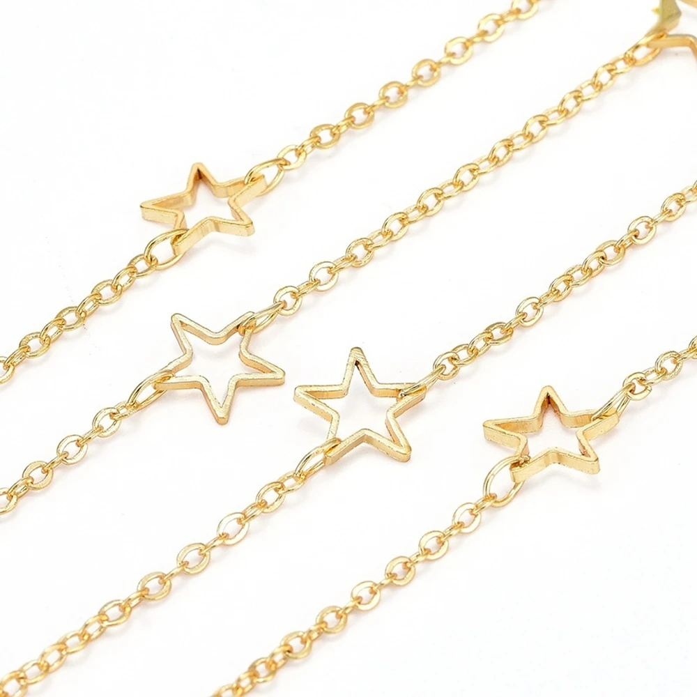 

1m Handmade Brass Link Chains Cable Chains Soldered Star Real 18K Gold Plated Star: 8x8x1mm Link: 1.3x1.2x0.4mm