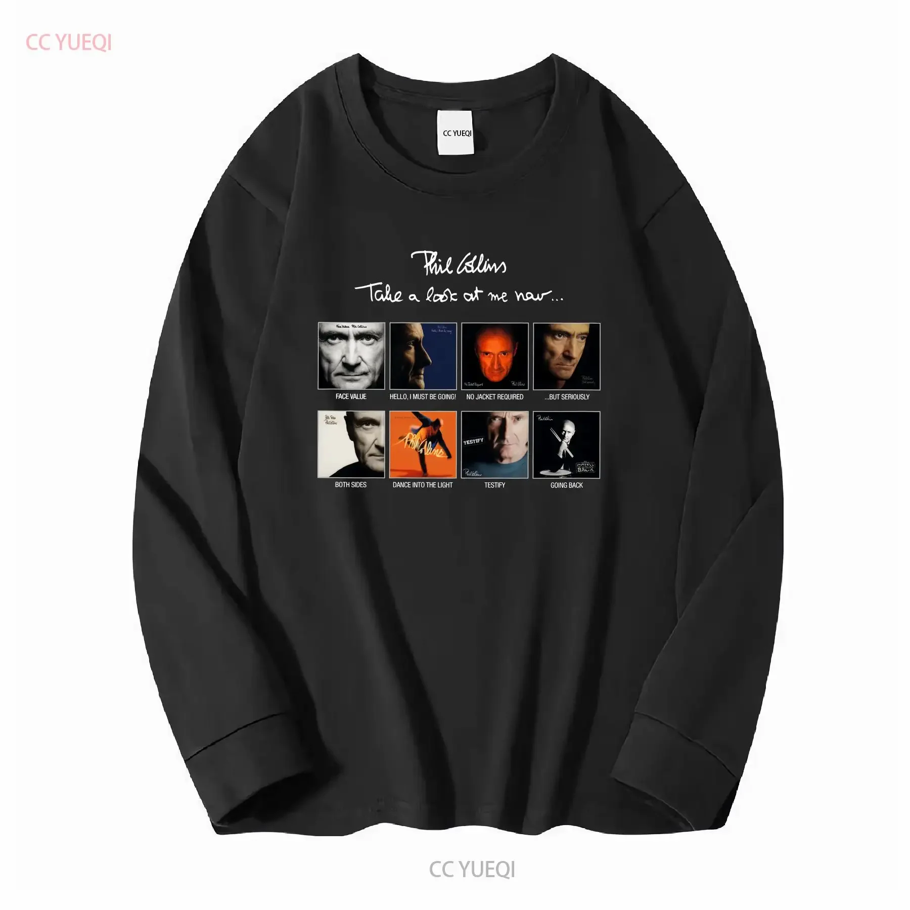 Фото Новая черная футболка Phil Collins Take a Look at Me Now от S до 5XL для фанатов TM50 с длинными рукавами, винтажный стираный топ для повседневной носки №3
