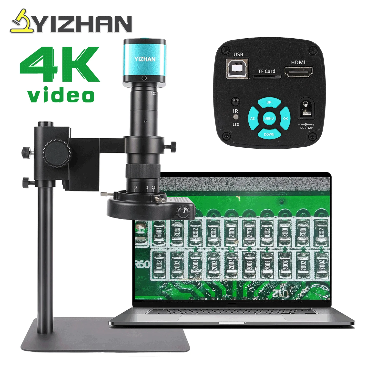 YIZHAN FullHD 4K видео микроскоп HDMI USB Цифровая камера SONY-imx291 микроскоп для электроники 130180X Zoom C-Mount Lens светильник