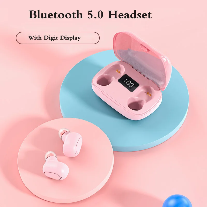 

Bluetooth 5.0 Headset Binaural HD Call Headphone Mini Handsfree Earphone Stereo Wireless Earbuds with Digit Display Charging Box