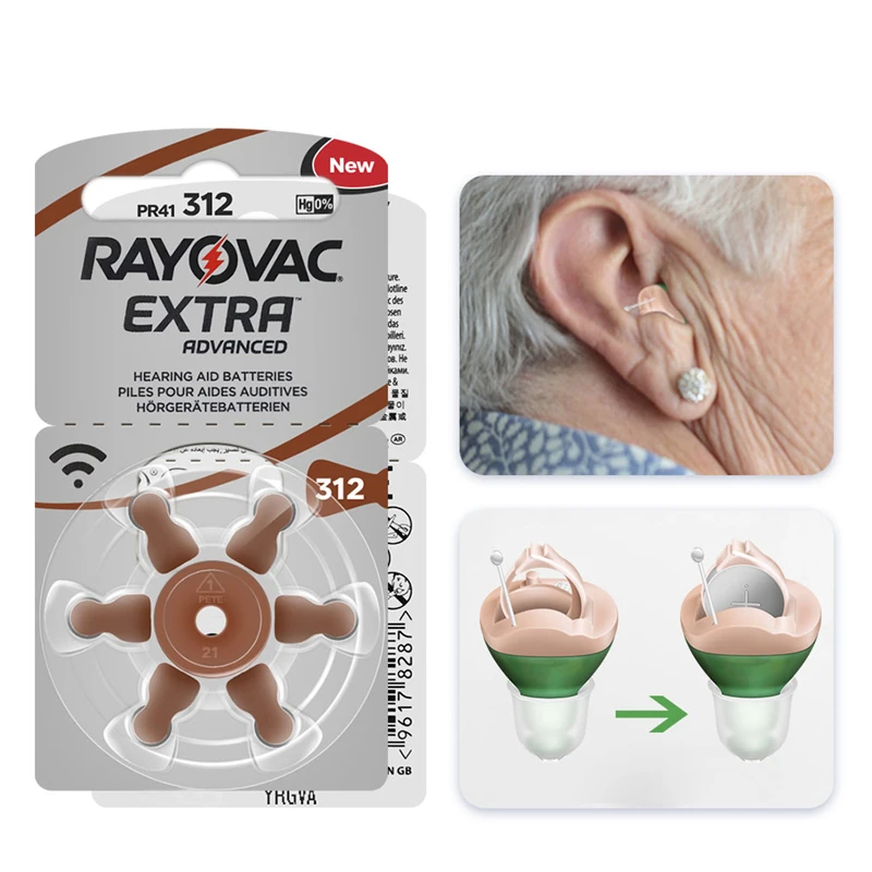 Аккумуляторы для слухового аппарата 60 шт./10 карт RAYOVAC EXTRA 1 45 в 312 312A A312 PR41 Цинковый