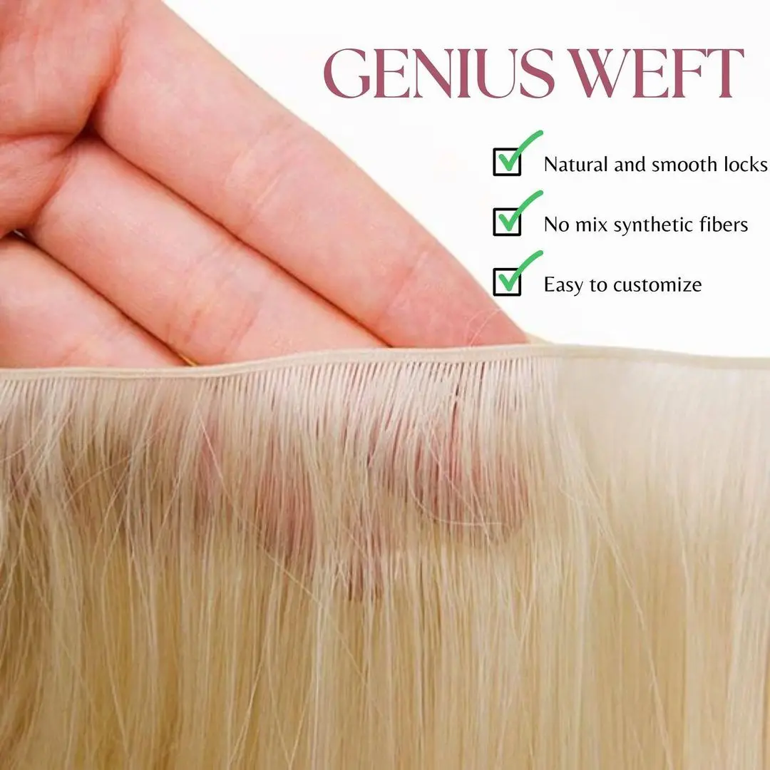Фото Genius Weft, прямые бразильские 100% натуральные человеческие волосы, двойные вытянутые невидимые наращивание волос для женщин, плетение волос №3