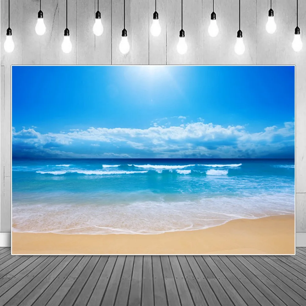 

Clean Waves Blue Ocean Sky Photography Backgrounds Summer Seaside White Clouds Sands Sunlight Backdrops Photographic Portrait