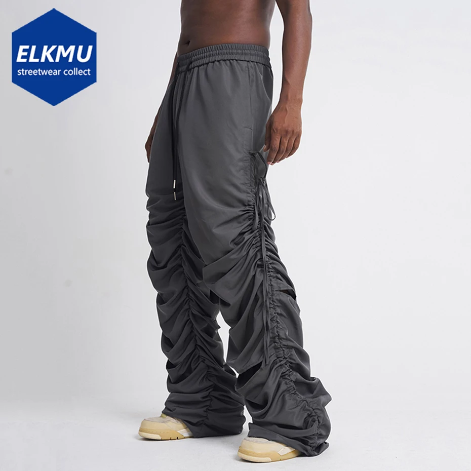 

Hip Hop Streetwear Pants Side Drawstring Pleated Harajuku Loose Pants Men Fashion Oversized Pants Trousers