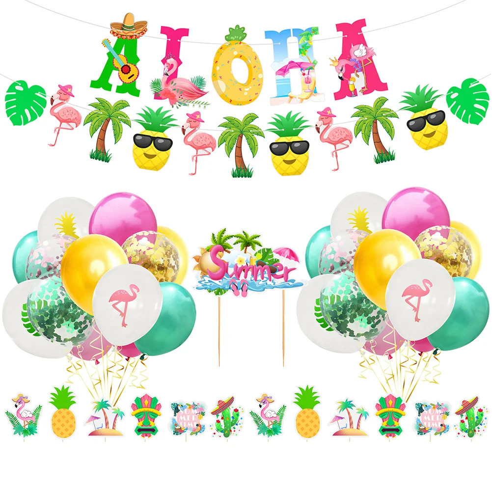 

Party Banner Summer Hawaii Luau Hawaiian Suppliesballoons Pineapple Birthday Cupcakeflamingo Decor Decorations