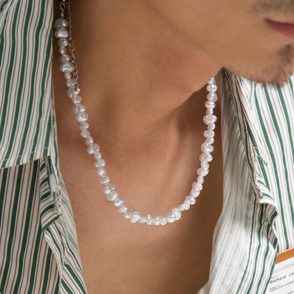 

Simple Classic Irregular Baroque Pearl Chain Necklace Wedding Punk Handmade Strand Bead Choker Aesthetic Men Jewelry Steampunk