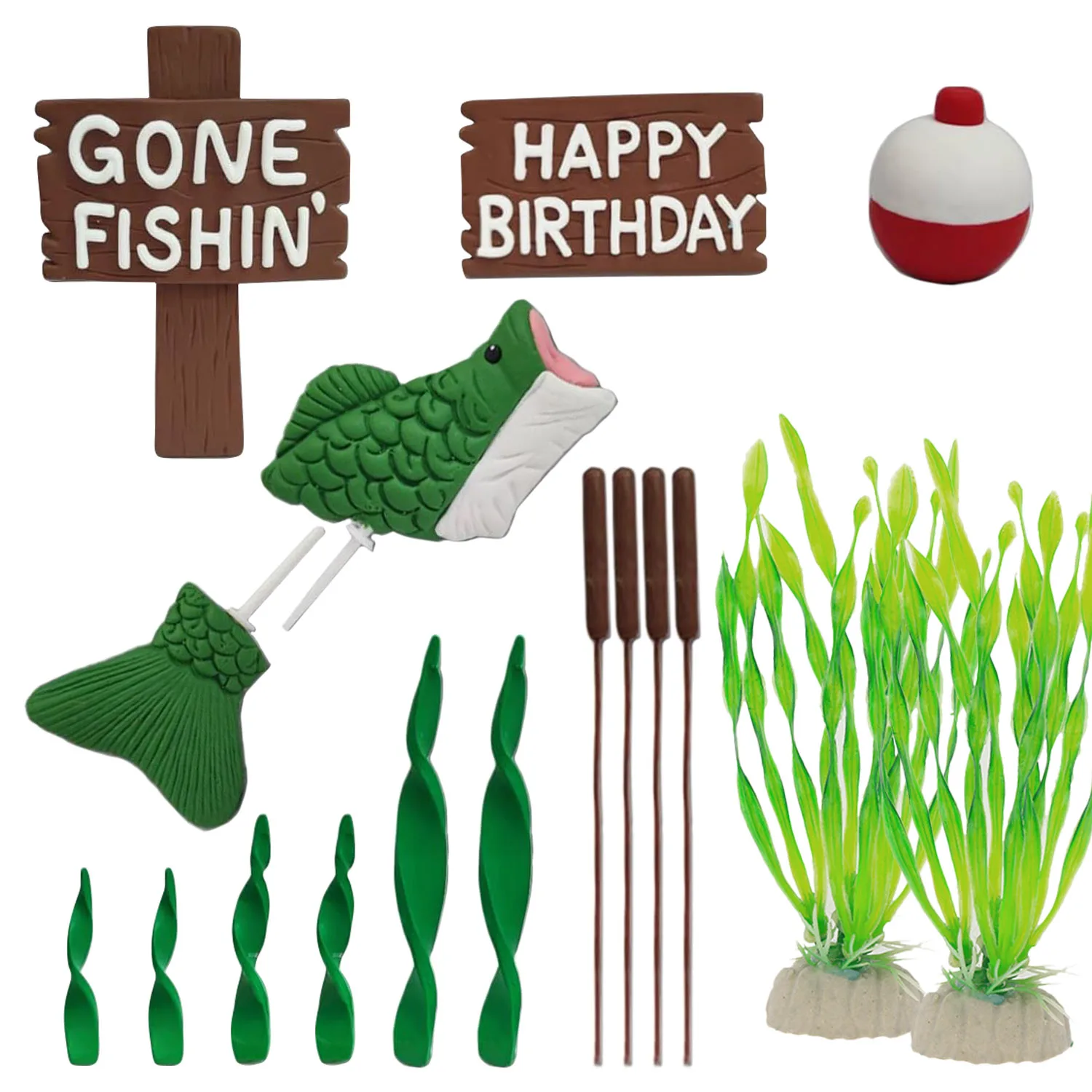Рыбалка торт Топпер вышел с окуня тростник знак счастливого дня рождения