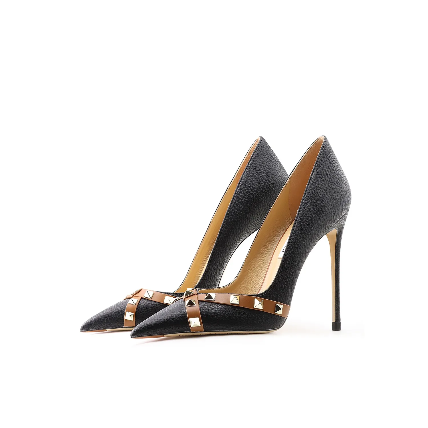 2023 Spring And Summer New Genuine Leather Women's High Heels Fashion Rivet Women's Pumps Comfortable Office Slim Heels