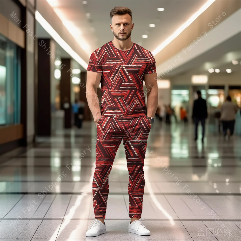 Men Summer Tracksuits T Shirt Pants Sets Oversized T-shirts Sportswear Trousers Suits Casual Tops Sweatpants Outfits Men Clothes