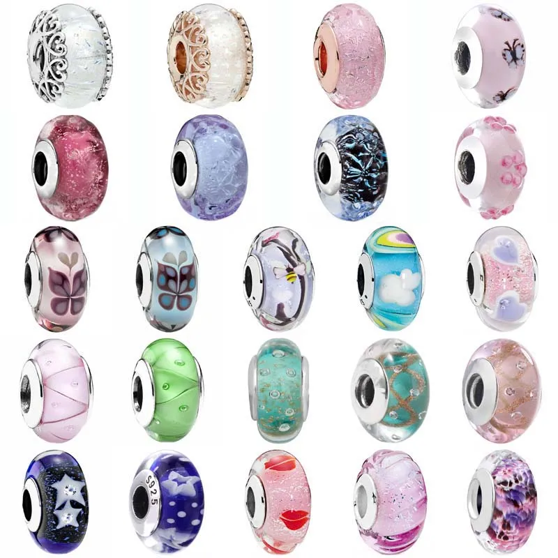 

Butterfly Kisses Wavy Dark Blue Ocean Hearts Lampwork Murano Glass Charm 925 Sterling Silver Beads Fit Pandora Bracelet Jewelry
