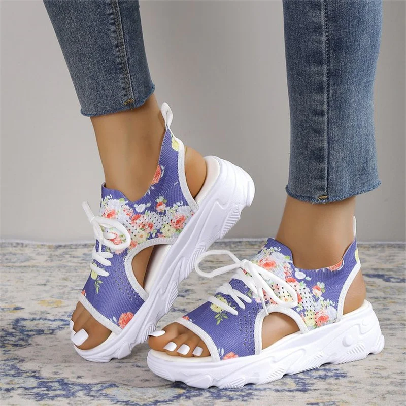 Sandal Women Summer 2023 Casual Platform Shoes Thick-Soled Lace-Up Sandalias Open Toe Beach Shoes for Women Zapatos Mujer