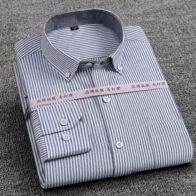 Korean Spring and Autumn Oxford Spinning Long Sleeve Stripe Shirt 2022 New Plaid Casual Cotton Shirt Slim Men's Shirt