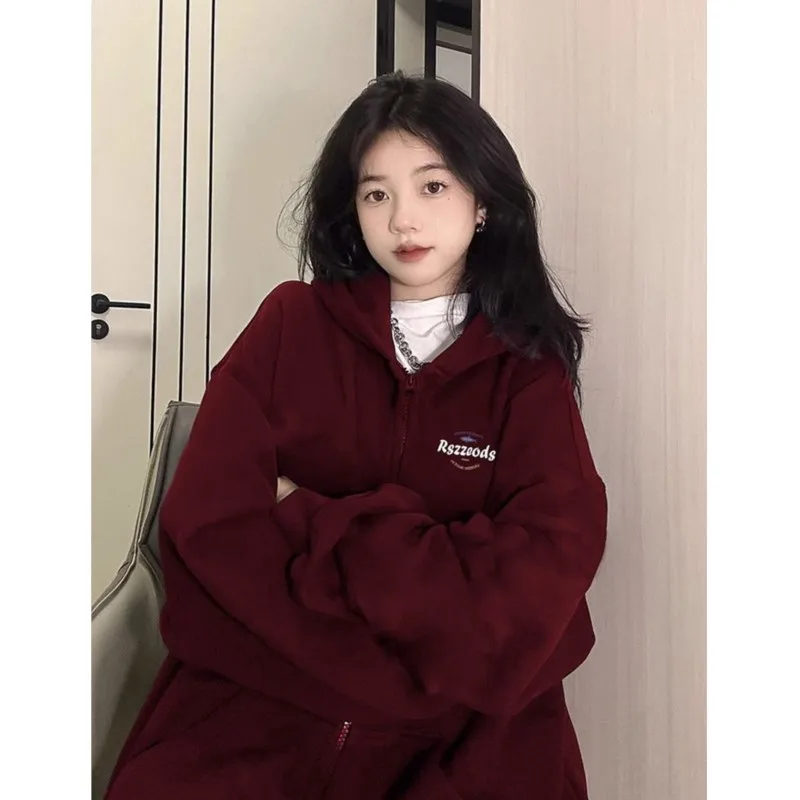 

Korean Women Hiphop Hoodies Spring And Autumn Loose Oversize Versatile Zippered Cardigan Jacket Fashion Top For Women