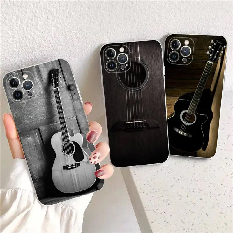 

RuiCaiCa Guitar Music Phone Case For iPhone 14 13 12 11 Pro Max XS X XR SE 2020 6 7 8 Plus Mini Transparent Shell