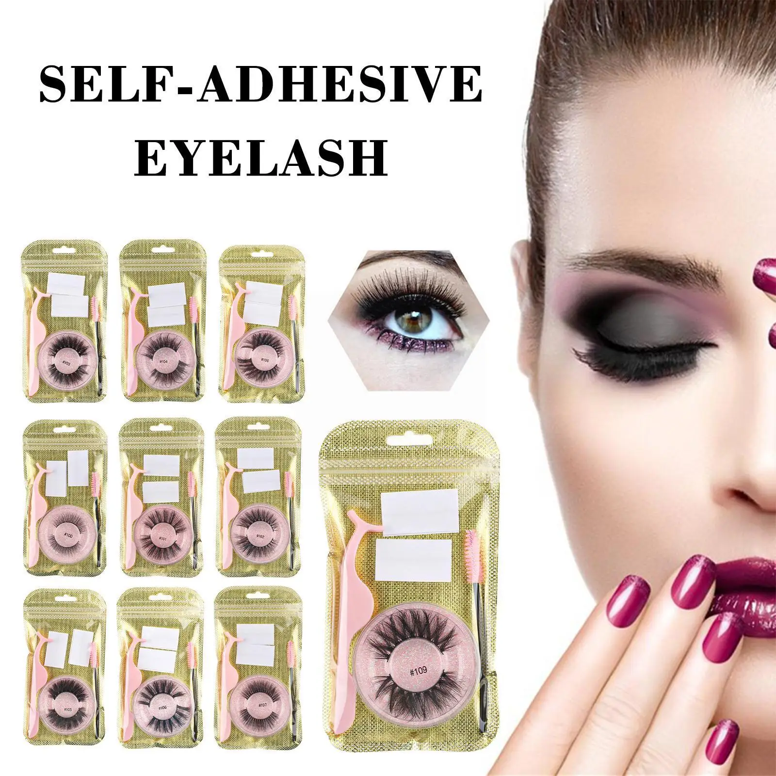 

Natural False Eyelashes Wispy Handmade 3d Mink Lashes With Strip Glue-Free Extension Tools Makeup Eyelash Self-Adhesive Glu J1O7