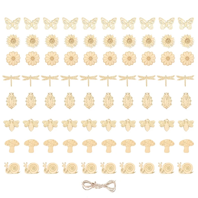 

80 PCS Wooden Shapes Crafts Unfinished Wooden Cutouts Insect Flower Blank Wooden Signs For Kids Painting DIY Crafts
