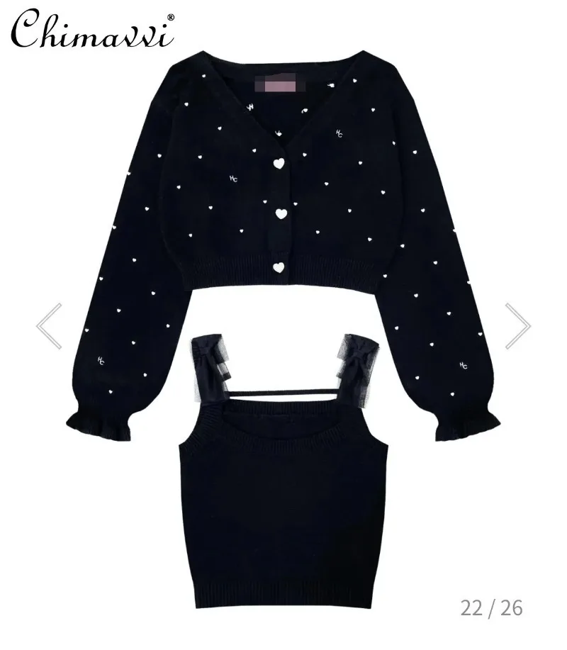 Новый японский кардиган с длинными рукавами и ромбовидной пряжкой Love подтяжки
