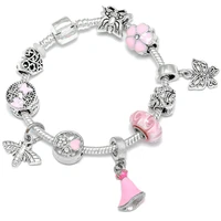 fit original pan disney princess dress pendant bracelets pink clover beads for women jewelry skirt butterfly charms girl pulsera