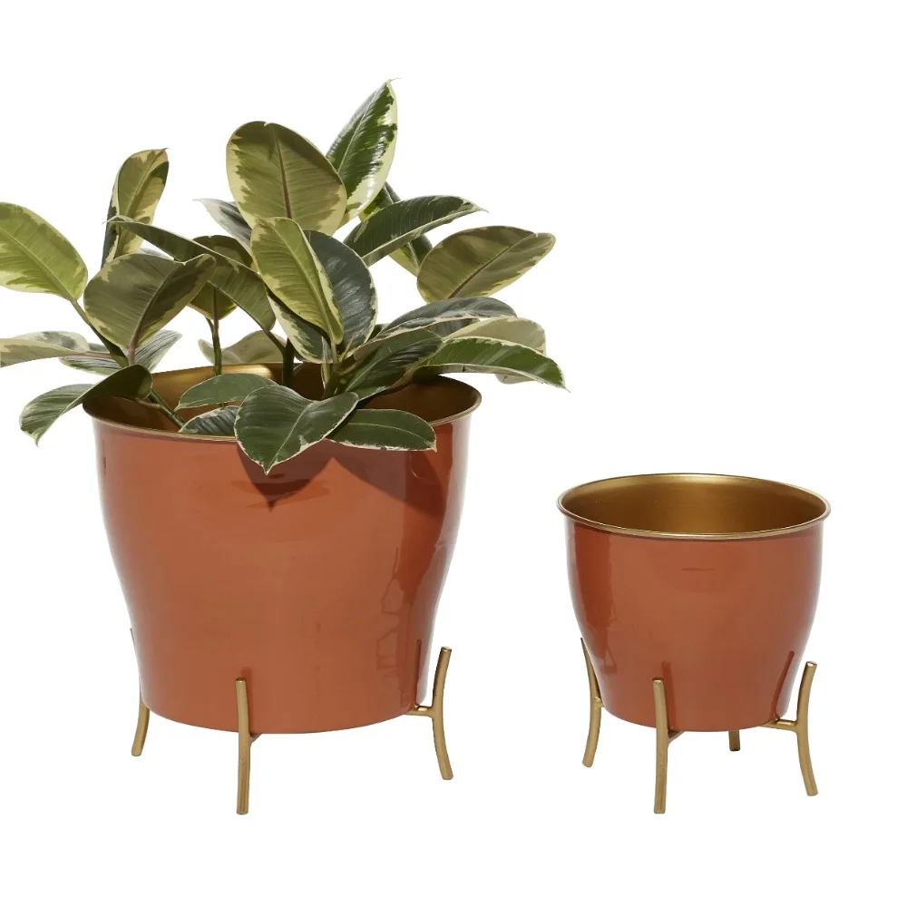 

9“, 12” H Orange Metal Planter (2 Count) garden garden decoration flower pot