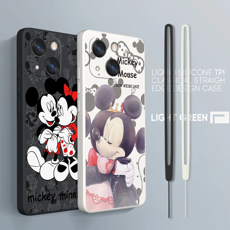 

Cute Disney Minnie Phone Case For Apple iPhone 14 13 12 mini 11 Pro Max 8 7 Plus XR XS X Liquid Rope Funda Cover