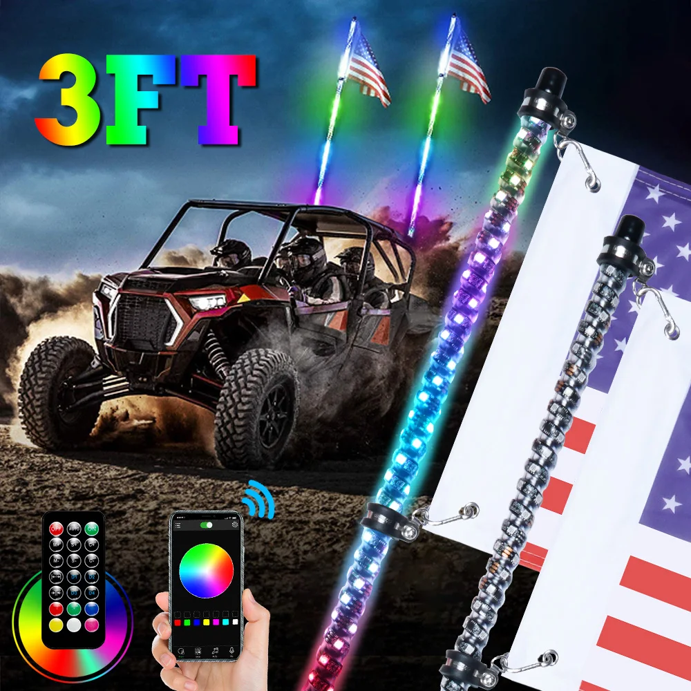 

2pcs Spiral LED Whip Light 3ft UTV ATV Accessories for Polaris RZR 1000 XP Can Am X3 Maverick, by APP Remote Control
