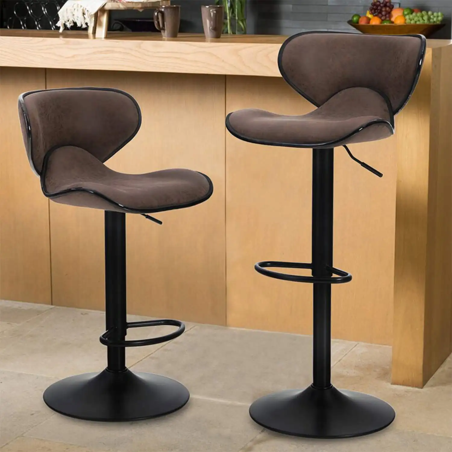 

2PCS Metal Bar Stools Upolstered Counter Height Swivel Barstools with Back Support Adjustable Modern Pu Leather Seat a