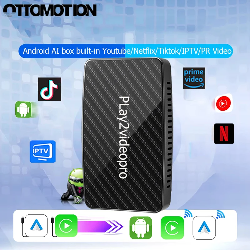 Фото Беспроводной адаптер OTTOMOTION Android Ai Box для CarPlay и Android Auto со встроенными YouTube, Netflix, TikTok, IPTV для автомобилей с проводным CarPlay №2