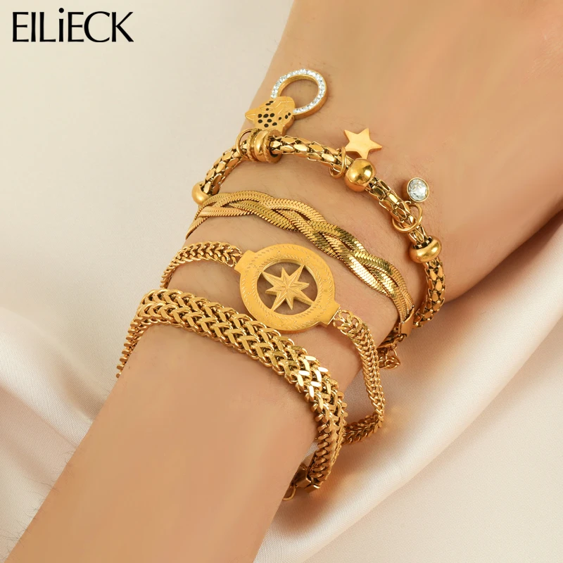 

EILIECK 316L Stainless Steel New Gold Color Charm Bracelet For Women Girl Fashion Waterproof Bangles Jewelry Gift Party bijoux