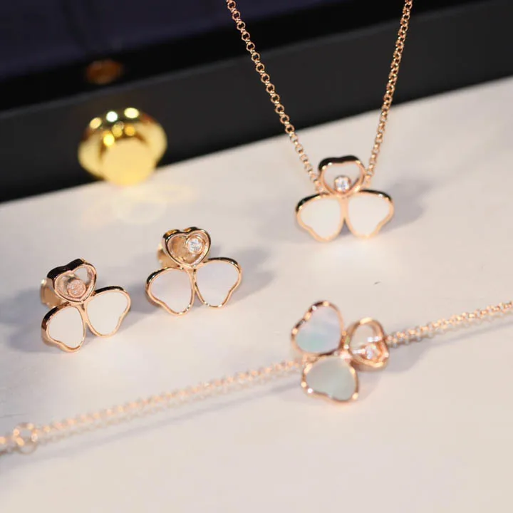 

Famous Brand Designer Four Leaf Clover Three Hearts Rose Gold Earring Necklace Bracelet Jewelry Women Fine Luxury Top Quality