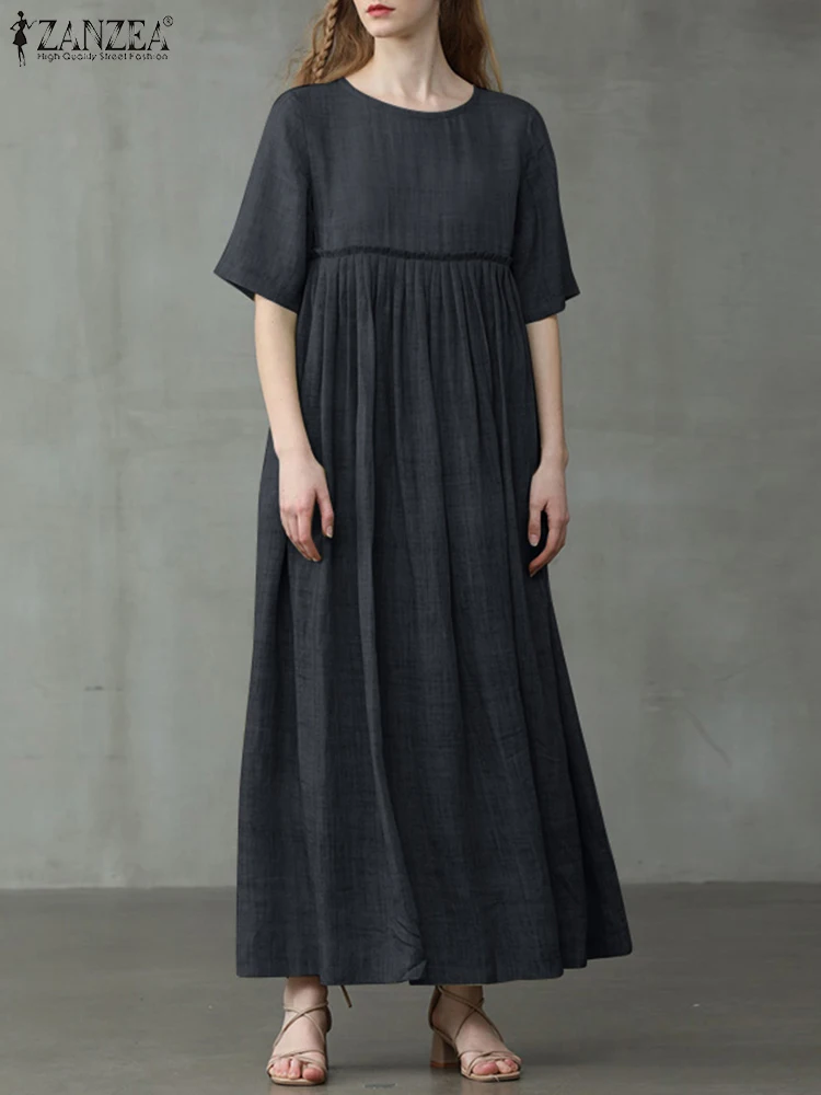 

Fashion Women Casual Loose Party Sundress ZANZEA Summer Half Sleeve Solid Vestidos Robe Femme Oversize Elegant Maxi Long Dress