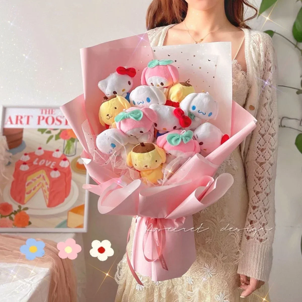 Новый Kuromi Cinnamoroll Mymelody Pompompurin Kawaii мультяшный кукольный букет аниме девушка