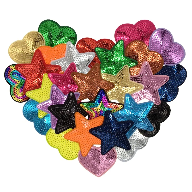 14 шт./лот нашивки с блестками в форме сердца пришивные со звездами для одежды