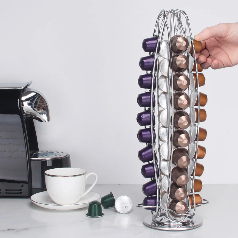 

Coffee Pod Capsule Holder Rotatable Storage 24/40Cup High-Capacity Metal Iron Chrome Plating Stand Display Shelves Rack