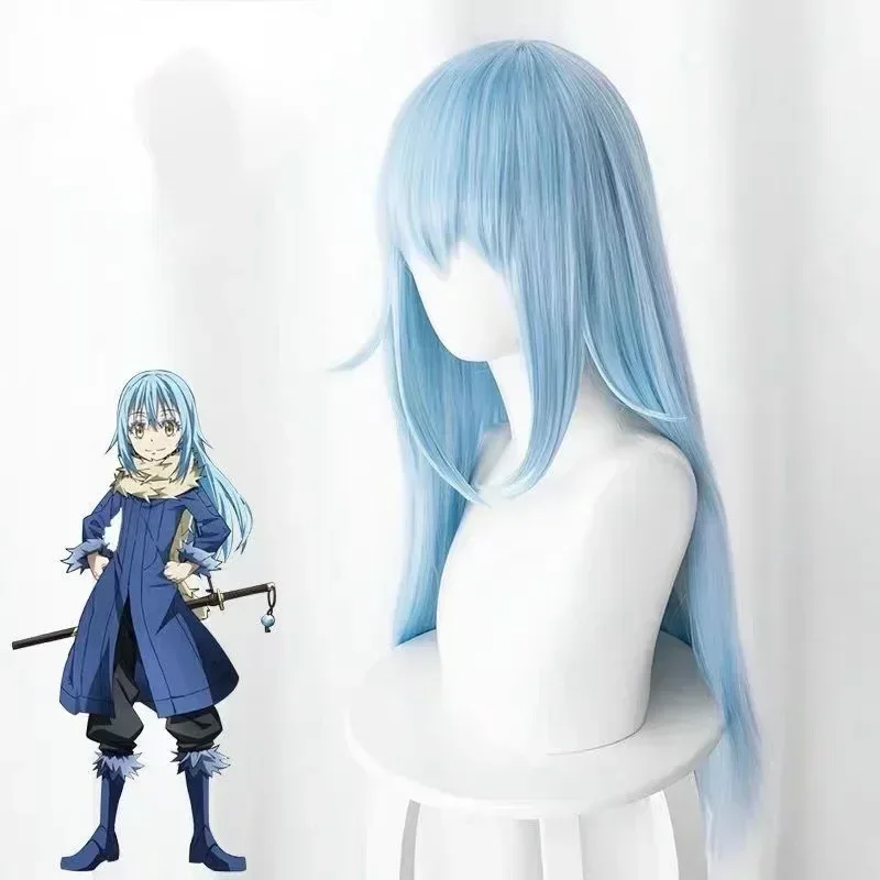 Фото Аниме That Time I Got Reincarnated As A Slime Rimuru Tempest Косплей Костюм Парик Синий Длинный Меховой Воротник Пальто Маска Мужской Костюм Для Вечеринки №5