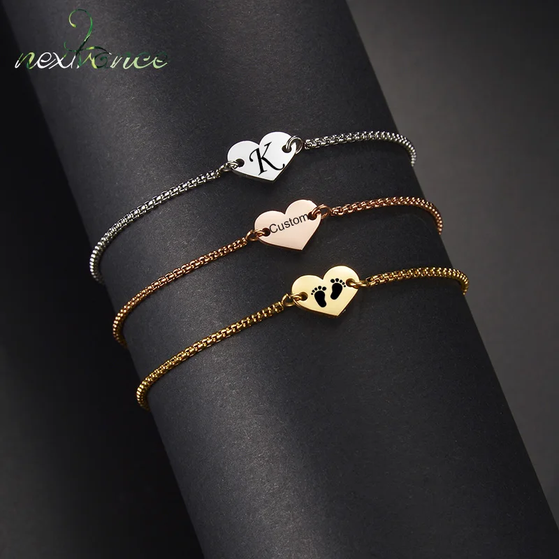 

Браслет Nextvance из нержавеющей стали с гравировкой имени, символа, сердца, регулируемая цепочка для женщин, подарок на день влюбленных пар